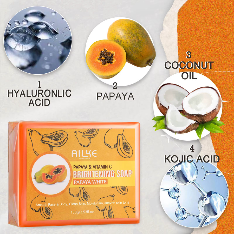 AILKE Papaya Seife, Bio-Papaya-Seife für Gesicht, Körper und Hände, Unisex - Bild 2