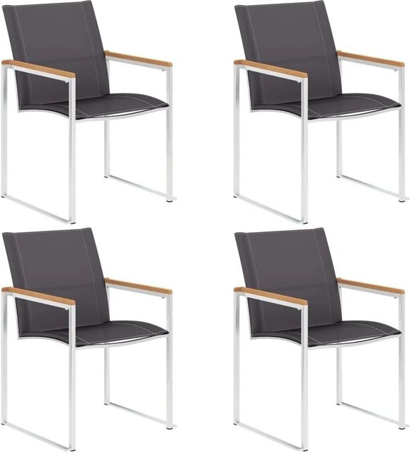 Furnicato Gartenstuhl Set 4er Pack aus Textilene und Edelstahl in Grau mit Armlehnen und stapelbar - Bild 1