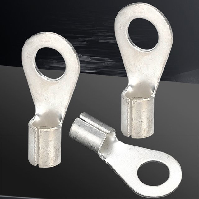 Runder Kabelschuh aus blankem Kupfer, nicht isolierter Kabelendverbinder zum Crimpen, Farbe: Silber - Bild 1