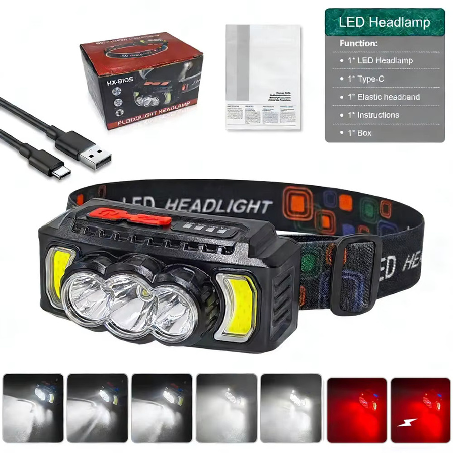 NEWBIRTH LED Stirnlampe mit COB-Licht, wiederaufladbare USB-Taschenlampe für Outdoor und Camping, Schwarz - Bild 6