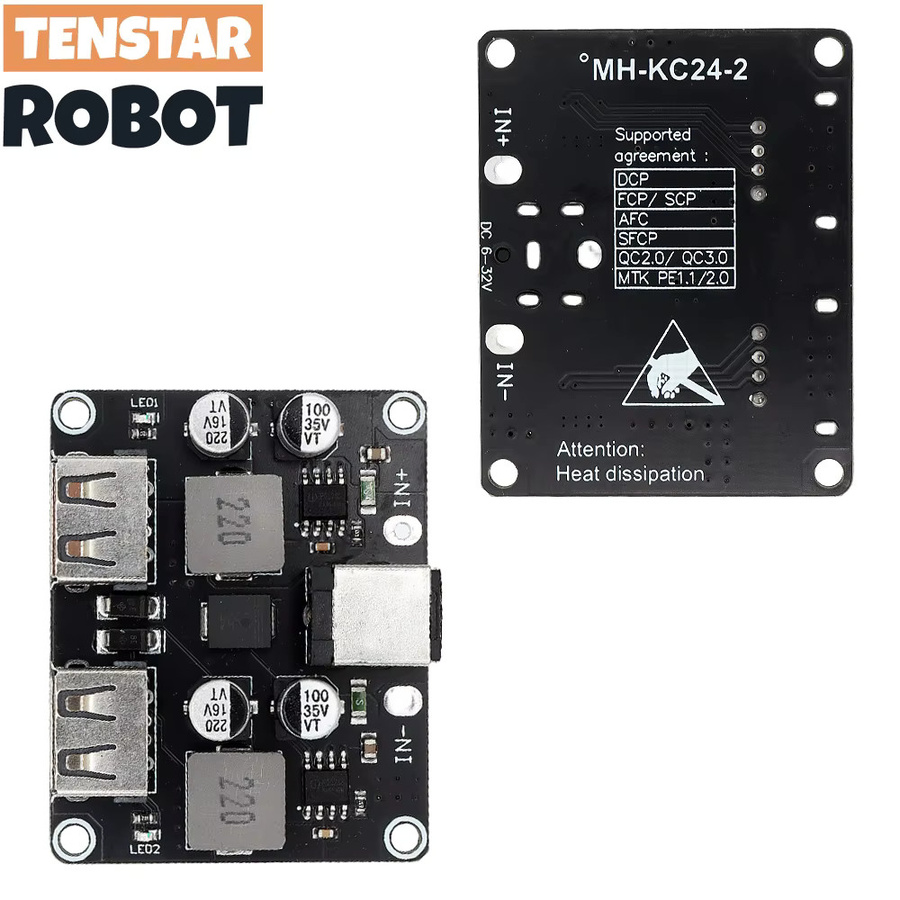 TENSTAR ROBOT KC24 USB DC-DC Buck Converter Step Down Modul für Schnellladung QC3.0 QC2.0, Schwarz - Bild 3