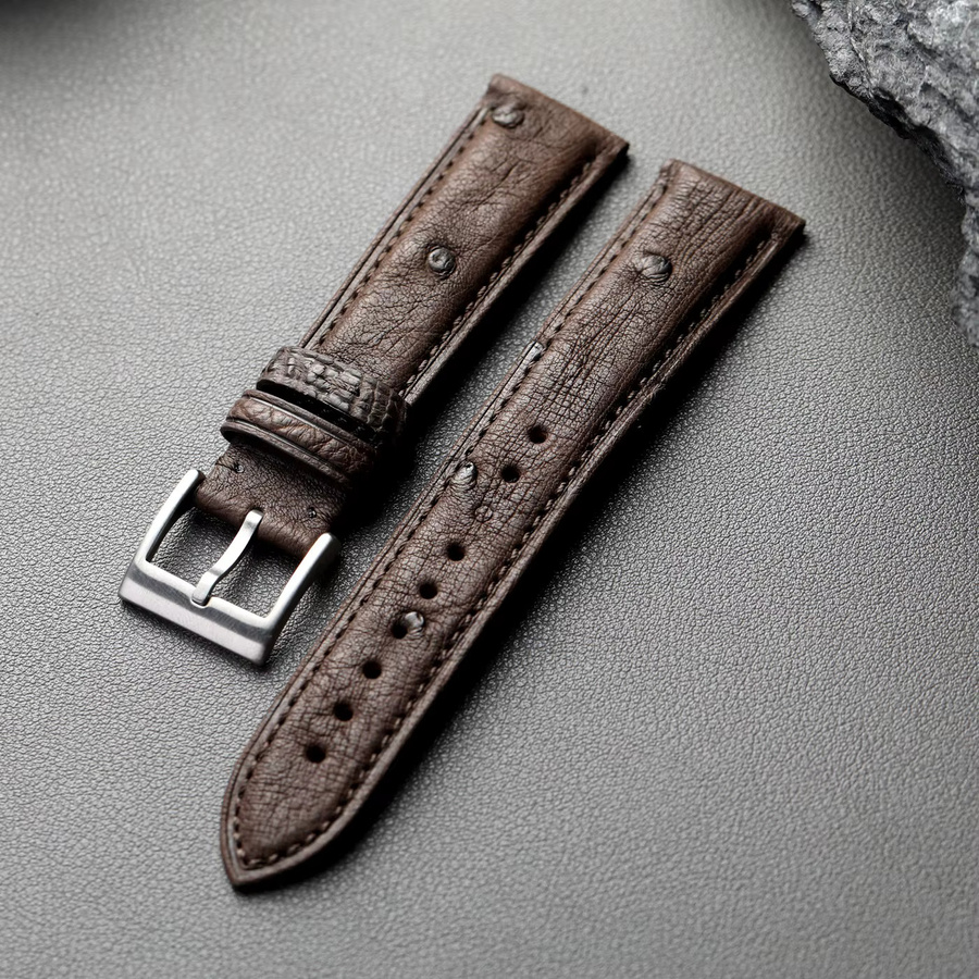 Raystray Uhrenarmband Straußenleder, Schwarz, Herren - Bild 2