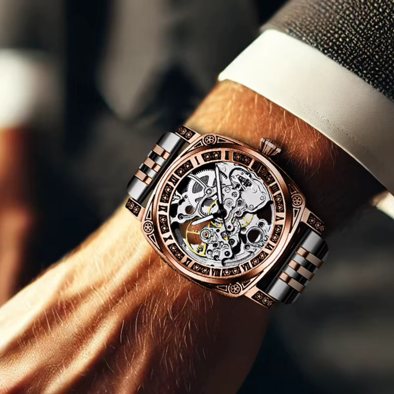 CAROTIF Herrenuhr Automatik, Edelstahl, Roségold, Analoguhr - Bild 4