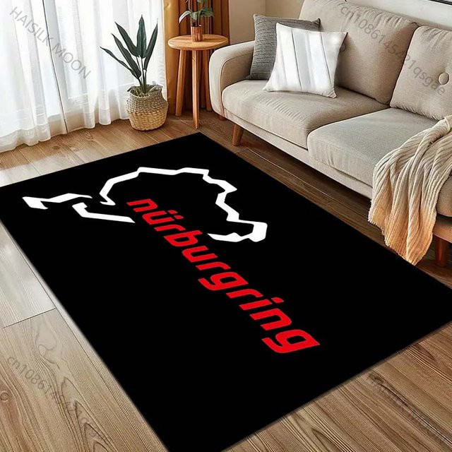UQIDEHOME Nürburgring F1 Internationale Rennstrecke Teppich, Schwarz, B/T: 160 x 80 cm, rutschfest und waschbar - Bild 1