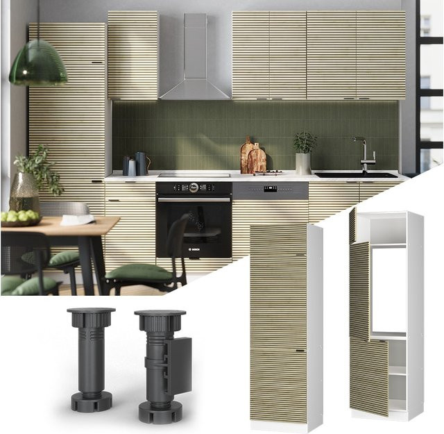 Vicco Kühlumbauschrank Fame-Line in Weiß mit Eiche-Front und Soft-Close-Scharnieren, Breite: 60 cm - Bild 1