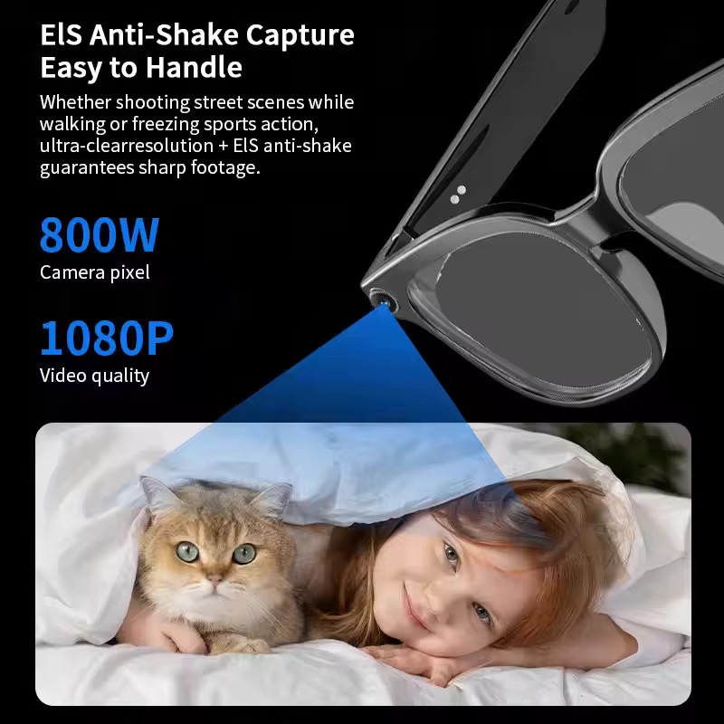 GUHUAVMI KI-Smart-Brille mit 800W HD-Kamera, 1080P Videoaufnahme, Übersetzungsfunktion für über 100 Sprachen, Musikplayer und Anruffunktion, Unisex-Sonnenbrille in Schwarz und Transparent - Bild 2