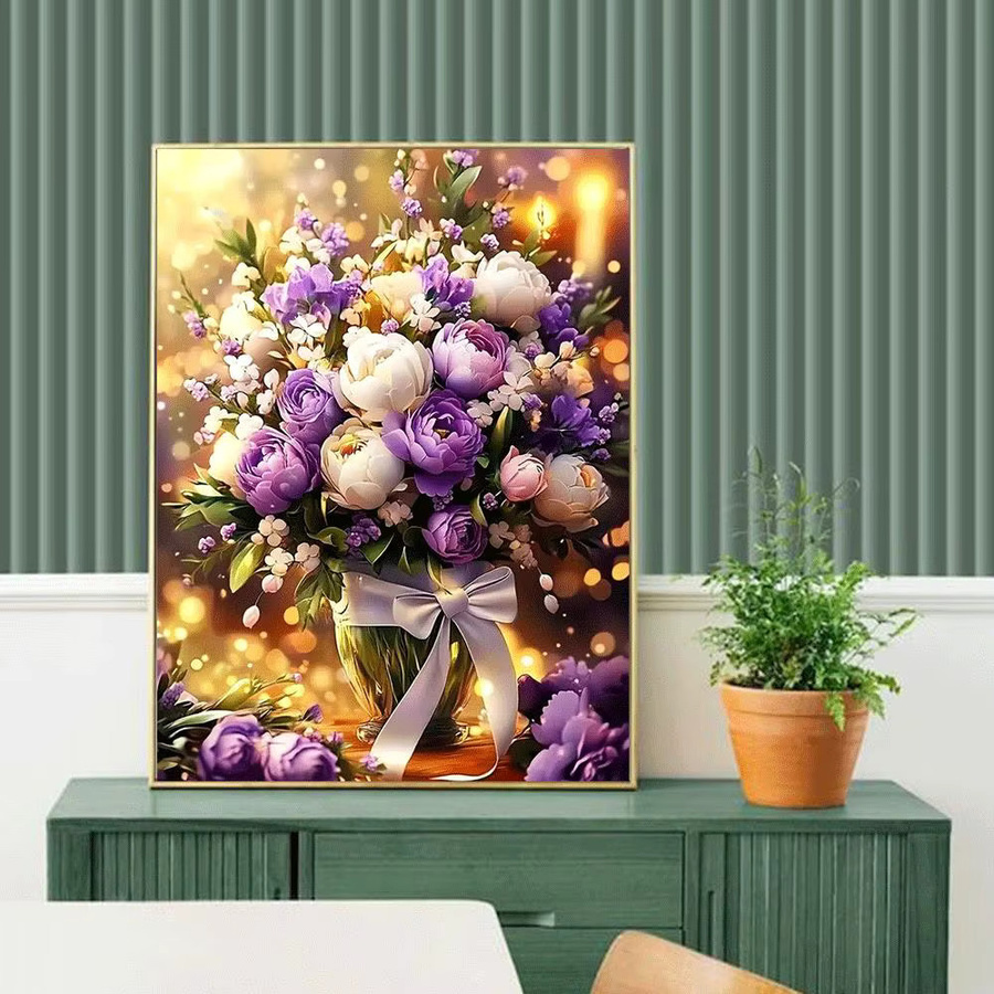 Huacan Diamond Painting Abstrakte Kunst Blumenstrauß Mosaik Kreuzstich Wandkunst Mehrfarbig B: 30,0 cm, H: 20,0 cm - Bild 3