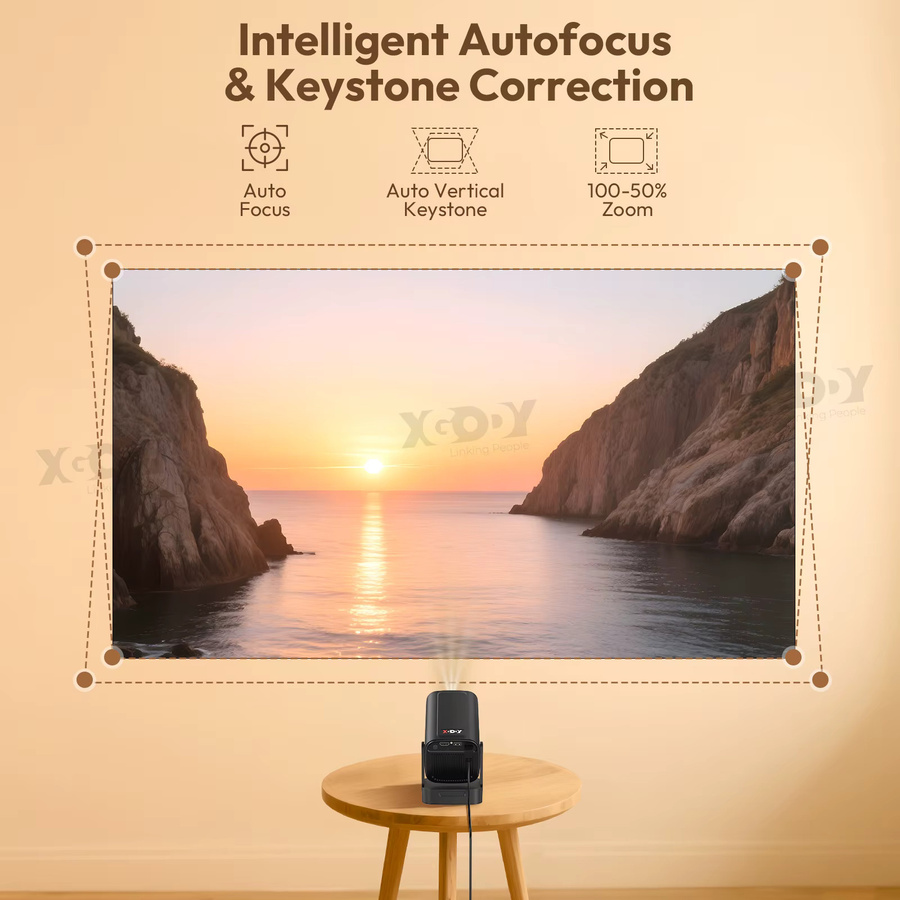 XGODY 4K Projektor Gimbal 5 Pro mit Android TV, Native 1080P Full HD, Autofokus, 330 ANSI, Dual Wifi und Bluetooth 5.4 für Home und Outdoor - Bild 5