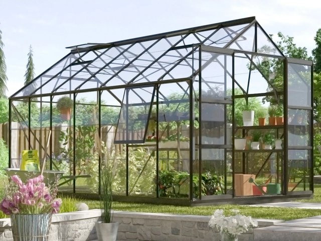 Vitavia Gewächshaus Jupiter 11500 Schwarz mit 11,5 m² Fläche, ESG-Sicherheitsglas und Doppelschiebetür - Bild 5