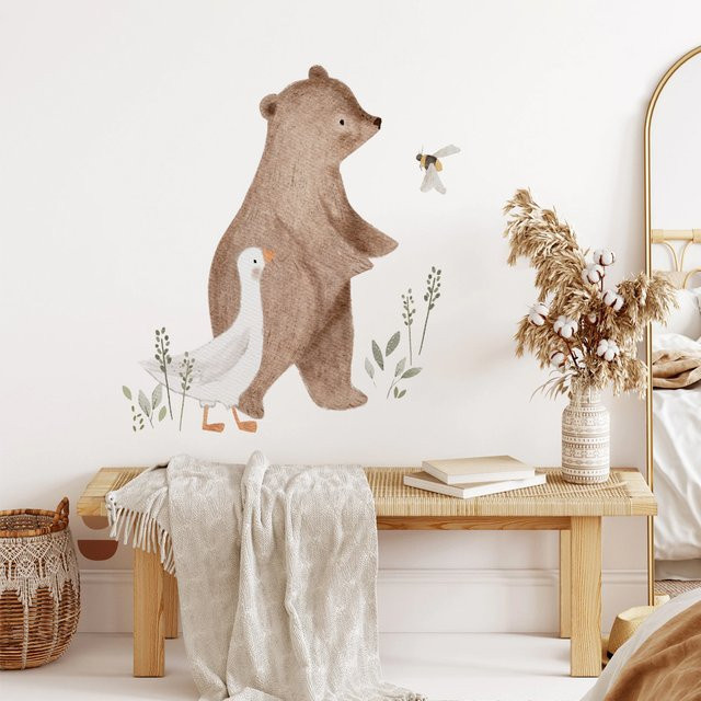 Kingsmile Wandaufkleber mit Cartoon Bär Hirsch Kaninchen Vogel Biene und Pflanzen in Multicolor für Wohnzimmer Schlafzimmer und Büro - Bild 1