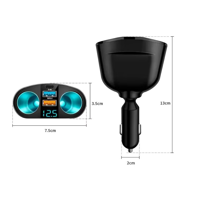 Auto-Schnellladegerät Adapter mit Digital-Display und USB-C, 120-240W PD QC3.0, Schwarz - Bild 4
