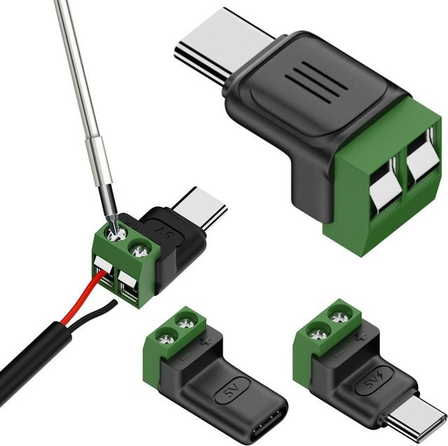 USB-C auf 2-Pin Schraubklemmenblock Adapter Typ-C Ladeanschluss Grün - Bild 1