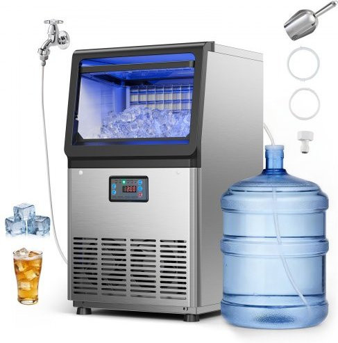 VEVOR Eismaschine für Gewerbe und Haushalt, Edelstahl, Silber, 41 kg/24h mit 6 kg Speicherkapazität, LED-Display und Selbstreinigungsfunktion, B/T/H: 61,0 x 34,0 x 33,0 cm - Bild 1