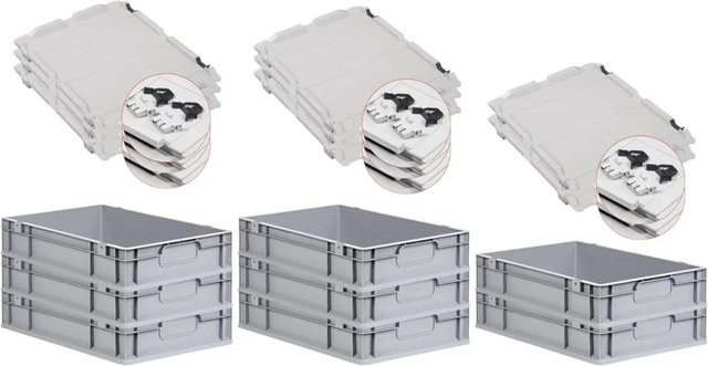PROREGAL Spar Set 8x Eurobox Nextgen Economy mit Scharnierdeckel und schwarzen Schiebeschnappverschlüssen, Grau/Schwarz, H x B x T: 12 x 40 x 60 cm - Bild 1