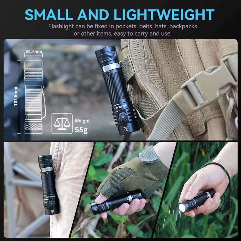 Sofirn SC18 EDC Taschenlampe Schwarz mit 1800lm, SST40 LED, USB-C wiederaufladbar und TIR Optik-Linse - Bild 2