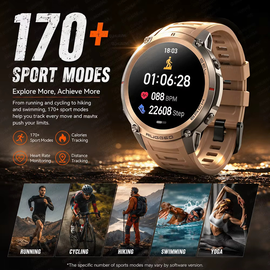 TAVYU Militär-GPS-Smartwatch für Männer mit 1,43 Zoll AMOLED Display, Bluetooth Anruffunktion, Kompass, 5ATM Wasserdicht, 500mAh Akku und 170+ Sportmodi, Schwarz - Bild 5