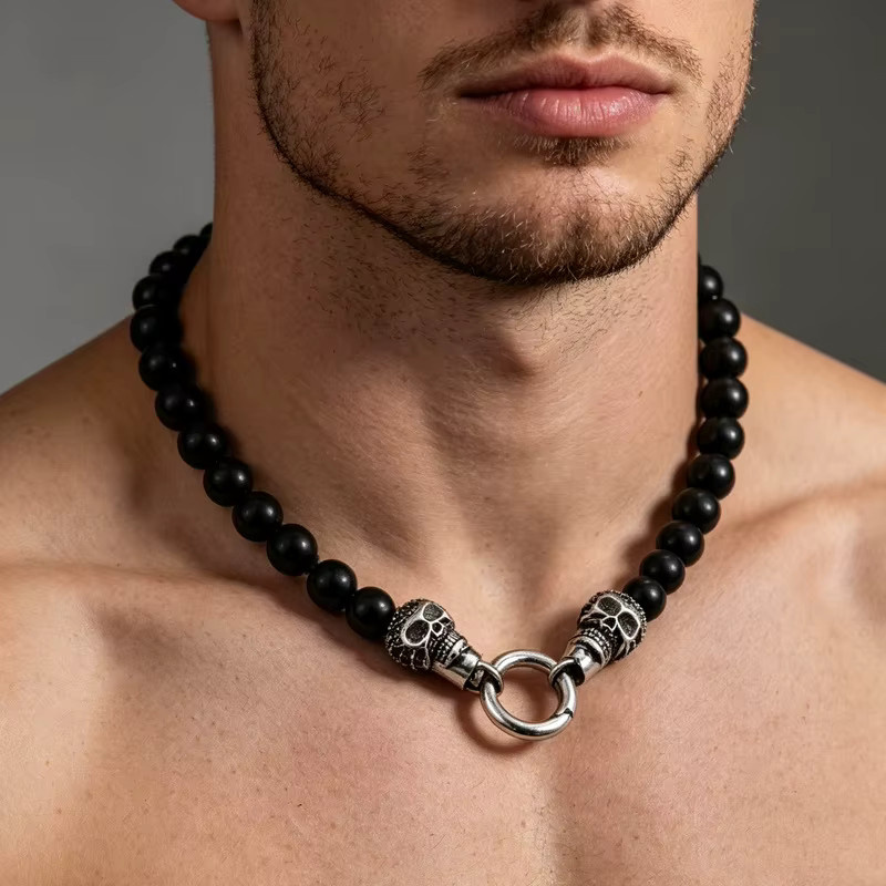 KALEN Perlenkette Totenkopf, Edelstahl, Herren - Bild 2