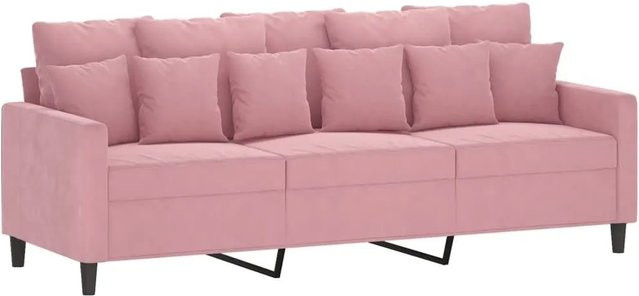 vidaXL 3-Sitzer-Sofa in Rosa mit Samtbezug und Metallgestell, Breite: 198 cm, Tiefe: 80 cm, Höhe: 77 cm - Bild 1
