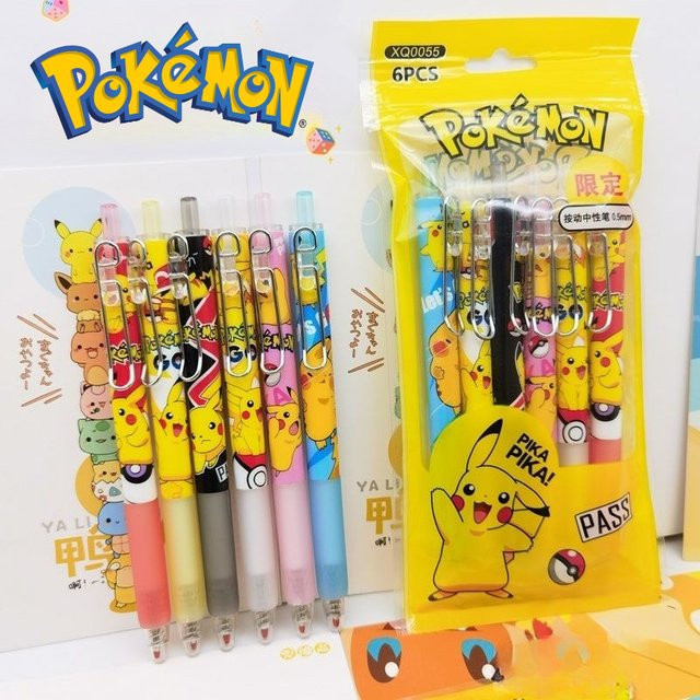6er Set Pikachu Anime Gelstifte von Bandai in Mehrfarbig für Kinder und Schule - Bild 1