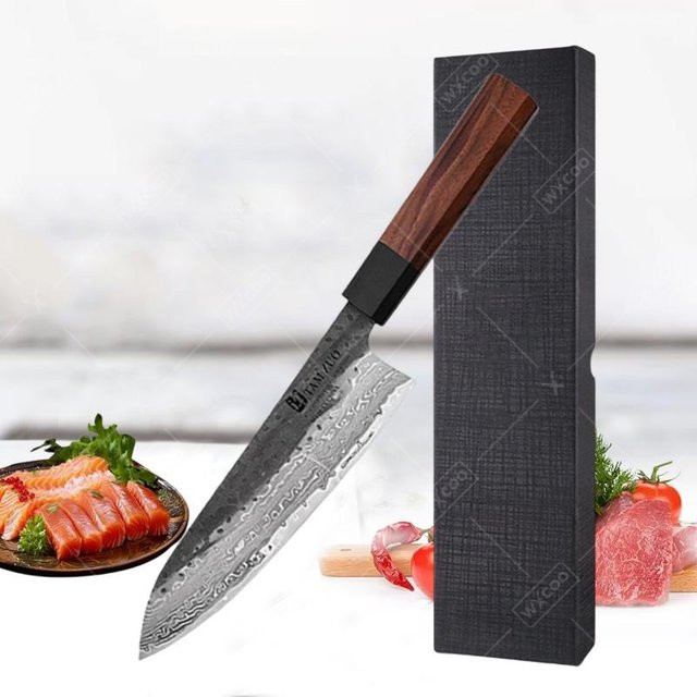 WXCOO Santoku-Küchenmesser aus 67-lagigem Damaststahl in Silber mit Holzgriff - Bild 1