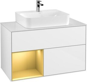 V&B Waschtischunterschrank Finion 100 in Weiß mit Goldakzenten, lackiert, B/T/H: 100 x 50,1 x 50,1 cm - Bild 1
