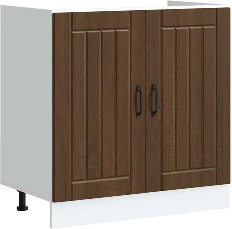 Spülenunterschrank Lucca von vidaxl in Braun Eichen-Optik aus Holzwerkstoff mit Drehtüren im Landhausstil, B: 80 cm, H: 81,5 cm, T: 46 cm - Bild 1