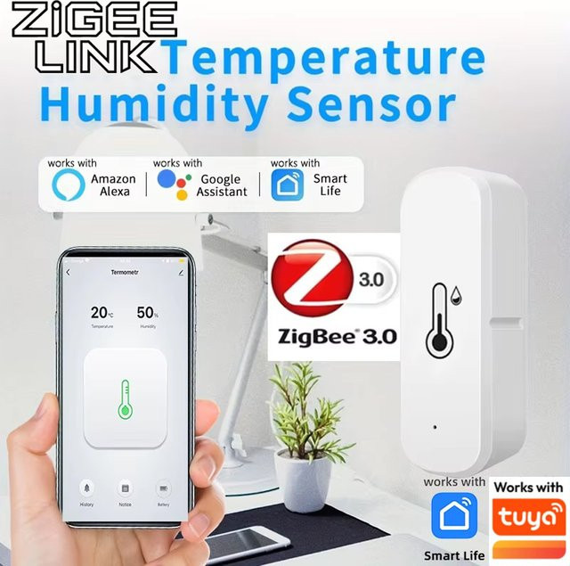 Tuya Smart Indoor Climate Monitor Zigbee 3.0 und WiFi Temperatur- und Feuchtigkeitssensor in Weiß, kompatibel mit Alexa und Google Home - Bild 1