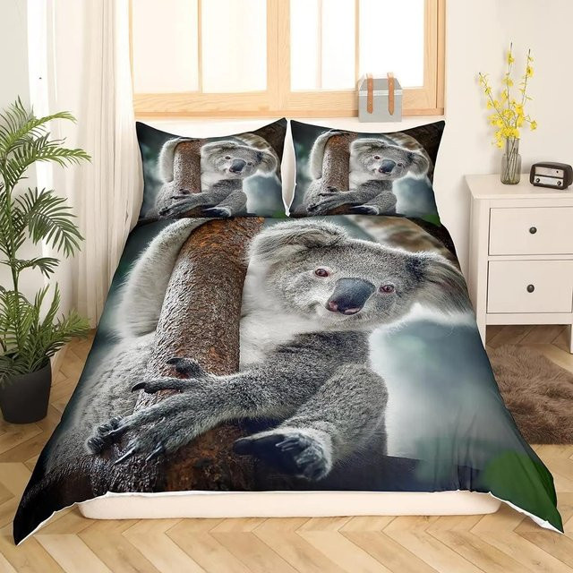Paslu Koala Bettwäsche-Set für Kinder mit Regenbogen-Schmetterlings- und Blumenmuster, Multicolor, 3-teilig, B: 135 cm, L: 200 cm - Bild 1