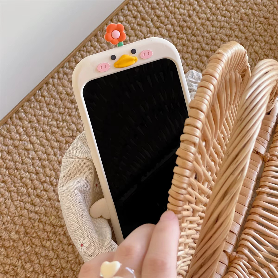 3D-Blumen-Entlein Silikon Handyhülle für iPhone 15, 14, 13, 12 Pro Max, 11, XR, XS Max, 8 Plus in Beige und Weiß - Bild 2
