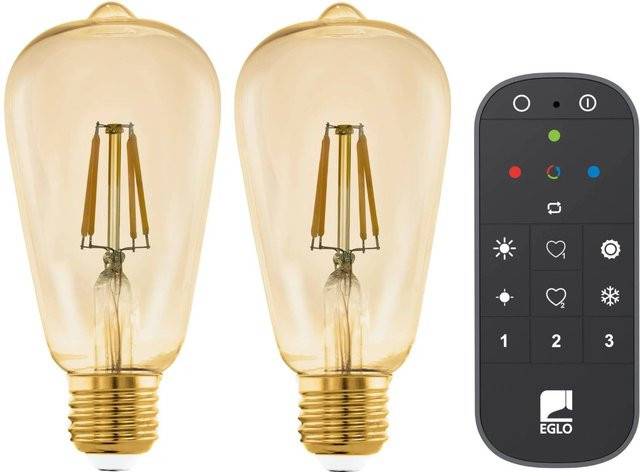Eglo LED Filament Leuchtmittel ST64 Set 2 Stück, E27, 5,5W, Warmweiß, dimmbar mit Fernbedienung, Bluetooth und ZigBee, transparentes Glas - Bild 1