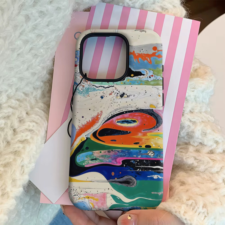 Handyhülle mit lebendigem abstrakten Landschaftsmotiv für Apple iPhone 17 16 15 14 13 12 11 Pro Max Plus, doppelschichtige Rückseite, Multicolour - Bild 3