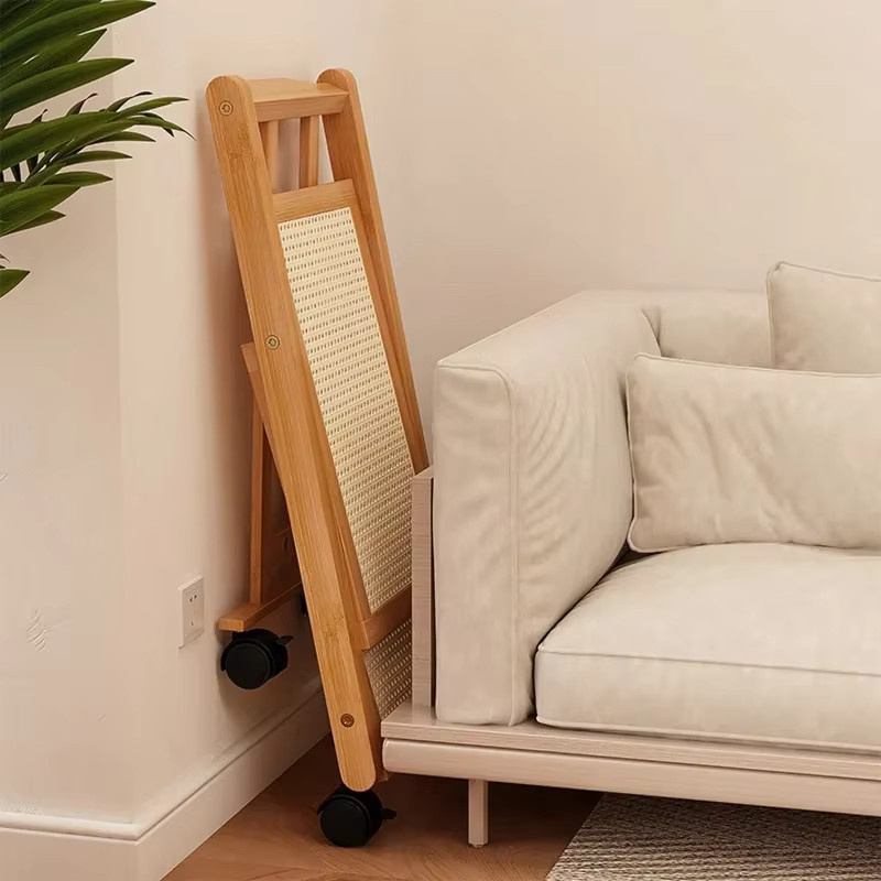 LIUSHADUOLA Faltbarer Nachttisch mit Rollen in Beige, 2-stöckiger Couchtisch und Sofa-Bücherregal aus Holz für dein Schlafzimmer - Bild 2