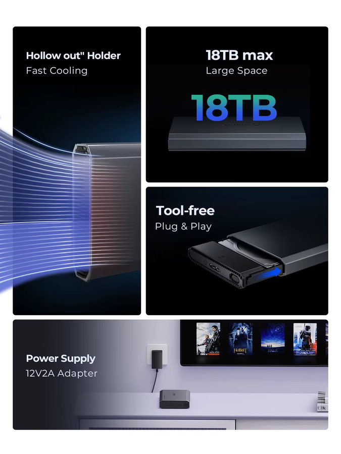 ORICO Externes 3,5 Zoll Festplattengehäuse mit USB-C, 6 Gbit/s und Wärmeableitung aus Aluminiumlegierung und ABS inklusive 12V2A Netzteil - Bild 3