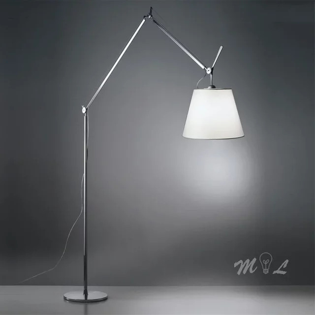 Moderne Designer Stehlampe Lava Ball aus Metall in Silber mit verstellbarem Arm und weißem Stoffschirm für Wohnzimmer und Home Office, E27 - Bild 1
