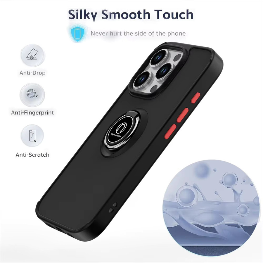 Matte Fingerring-Handyhülle von Vyimc mit magnetischem Ständer für iPhone 15 16 17 Pro Max 14 Plus 13 12 11 in Schwarz und Gelb - Bild 2