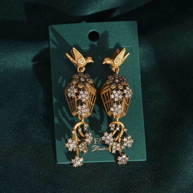 STALAIT Ohrringe, Vogelkäfig-Stil, Strass, Goldfarbe, Damen - Bild 1