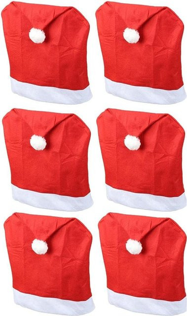 6er Set Novaliv Stuhlhussen im Nikolausmützen-Design, Rot, Weihnachtsdeko für Esszimmer und Schwingstühle - Bild 1