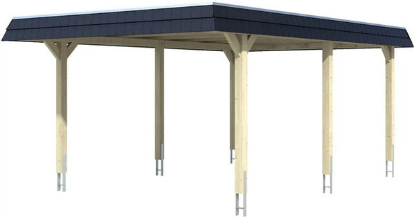 Skan Holz Carport Wendland Schiefergrau mit Alu-Dach und Blende Schwarz B/T: 409 x 628 cm