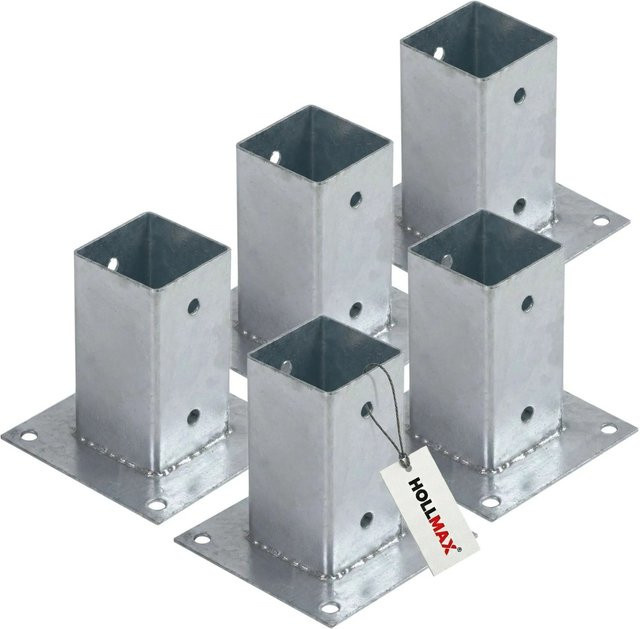 HOLLMAX Pfostenträger Aufschraubhülse für Vierkantpfosten, 5er Set, Verzinkt, Silber, 71 mm - Bild 1