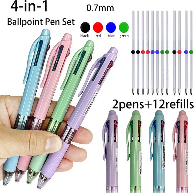 MROOFUL 14-teiliges Set kreative 4-in-1 Mehrfarben-Kugelschreiber mit 0,7 mm 4-Farben-Nachfüllungen in Multicolor - Bild 1