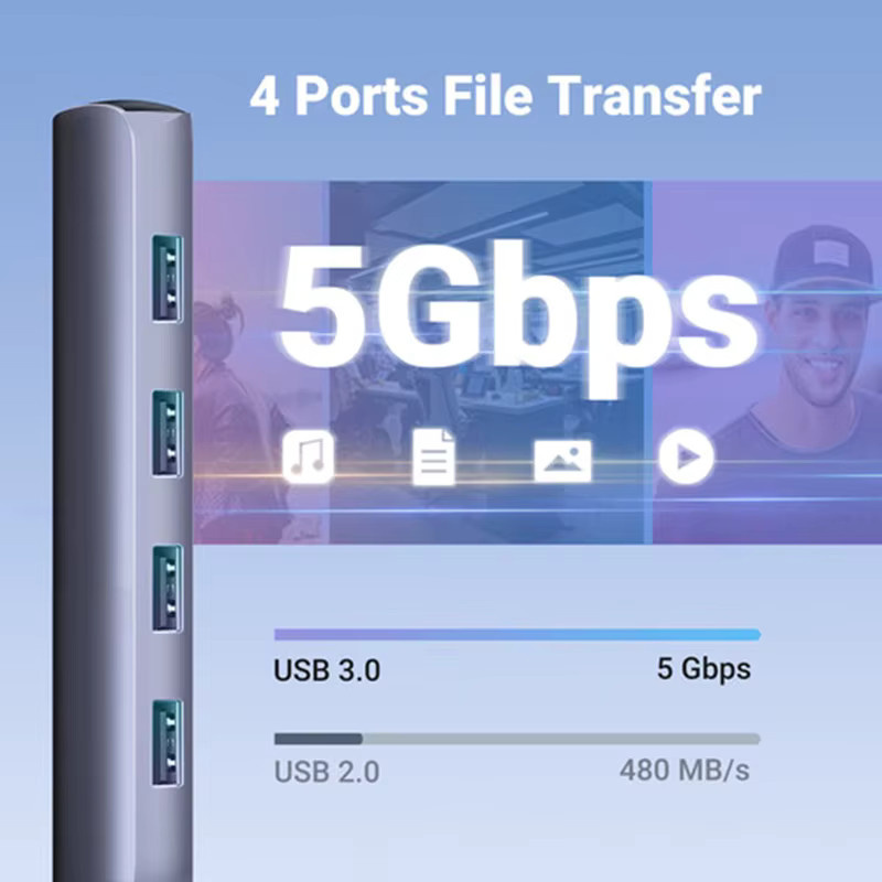 VBDWRM 5-in-1 USB-C zu HDMI Hub mit 4x USB 3.0 in Grau für MacBook Pro Air Mini, Dell XPS und iPhone 16 Plus, 4K UHD Unterstützung - Bild 3