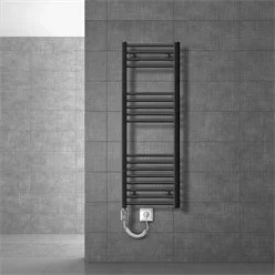 LuxeBath Badheizkörper Sahara Anthrazit gebogen mit Heizstab 900W und Seitenanschluss H: 120 cm, B: 40 cm - Bild 1