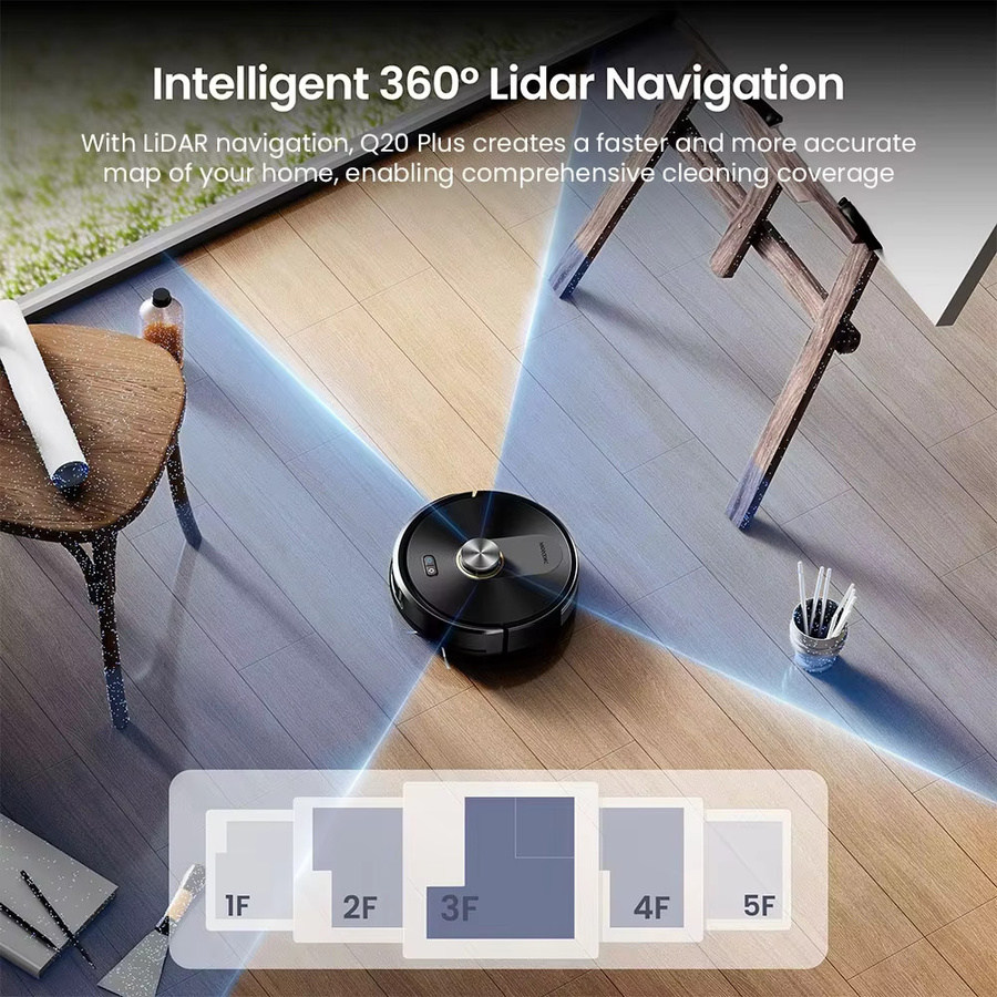 Proscenic Q20 Plus Roboter-Staubsauger mit Wischfunktion und Selbstentleerungsstation, 10000Pa Saugkraft, Schwarz, ideal für Teppiche und Haustiere mit Laser-Navigation - Bild 5