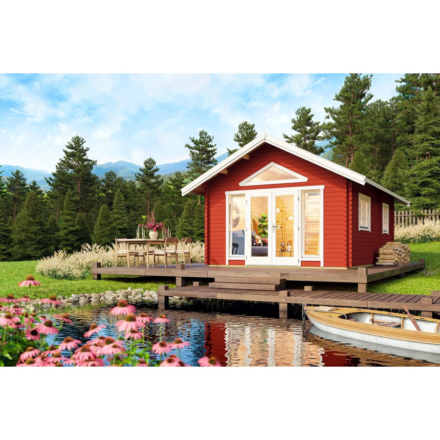 Lasita Blockbohlenhaus Caroline Gartenhaus mit Satteldach in Rot, B/H/T: 489,9 x 330,6 x 675 cm - Bild 2