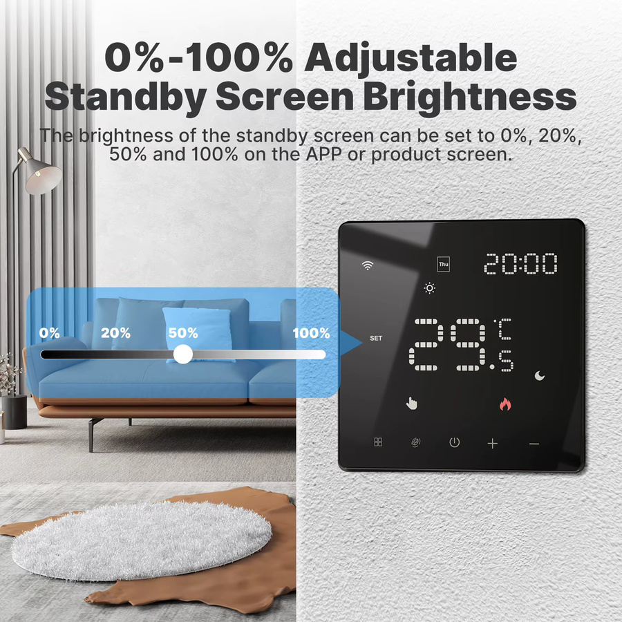 MOES Smart Thermostat Tuya ZigBee WiFi Programmierbarer Temperaturregler für Wasser- oder Elektroheizungen, Schwarz, Glasoberfläche - Bild 4