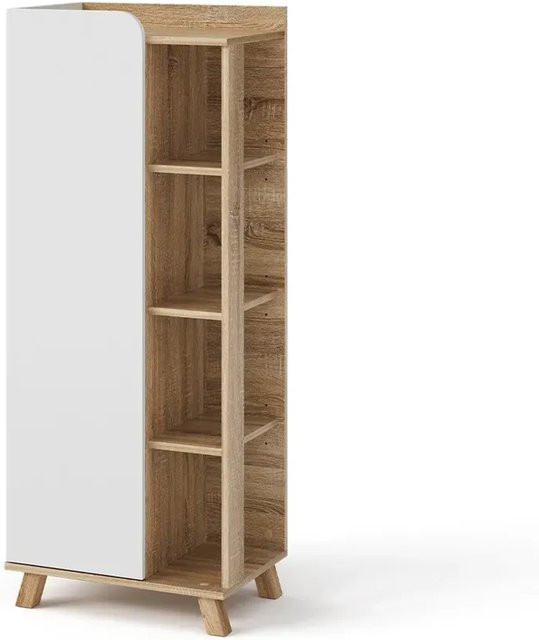Vicco Midischrank Karen Badschrank mit Tür und offenen Fächern, Sonoma Weiß, B/T/H: 50 x 35 x 128 cm - Bild 2