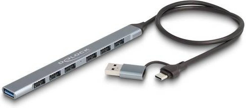 Delock USB-Hub 7 Port mit USB-A und USB-C Stecker USB 3.2 Gen1 5 GBit/s Grau 64273 - Bild 1