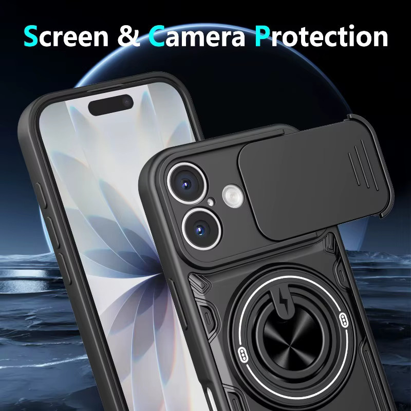 Magnetische Schutzhülle für iPhone 17 Pro Max und iPhone 16 Pro Max mit 360 Grad drehbarem Ständer und Linsenschutz in Orange - Bild 5