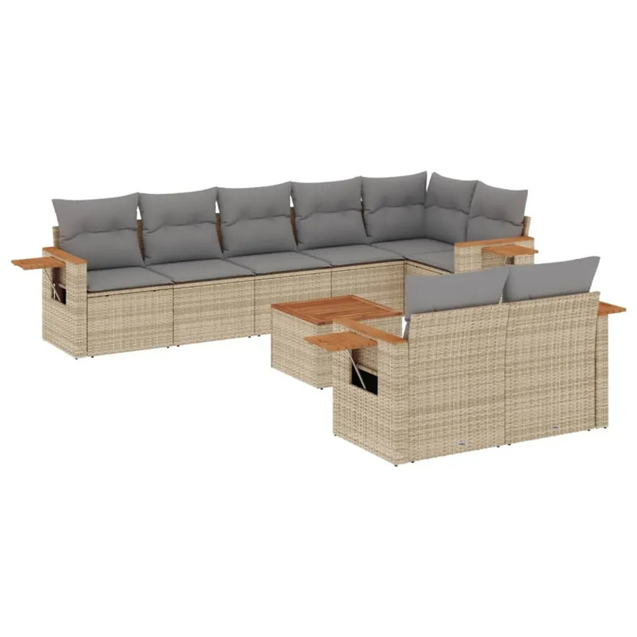 vidaXL 9-tlg Garten-Sofagarnitur in L-Form aus Poly-Rattan und Akazienholz in Grau mit Kissen - Bild 2