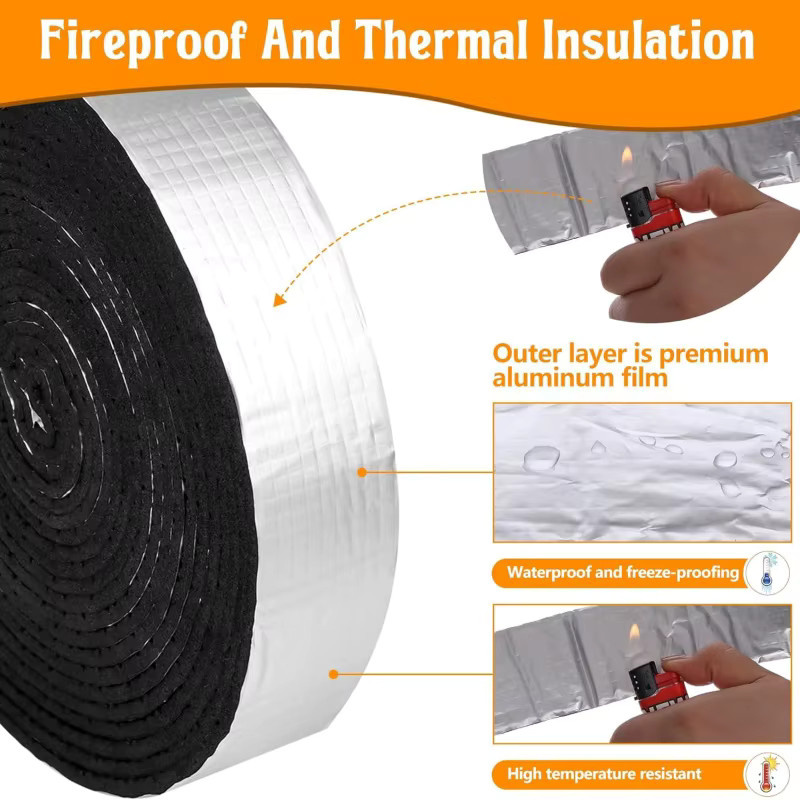 Selbstklebendes Fiberglas-Rohrisolierband in Schwarz und Silber, 10 m Rolle zur Isolierung von Außenkanälen und Rohren - Bild 2